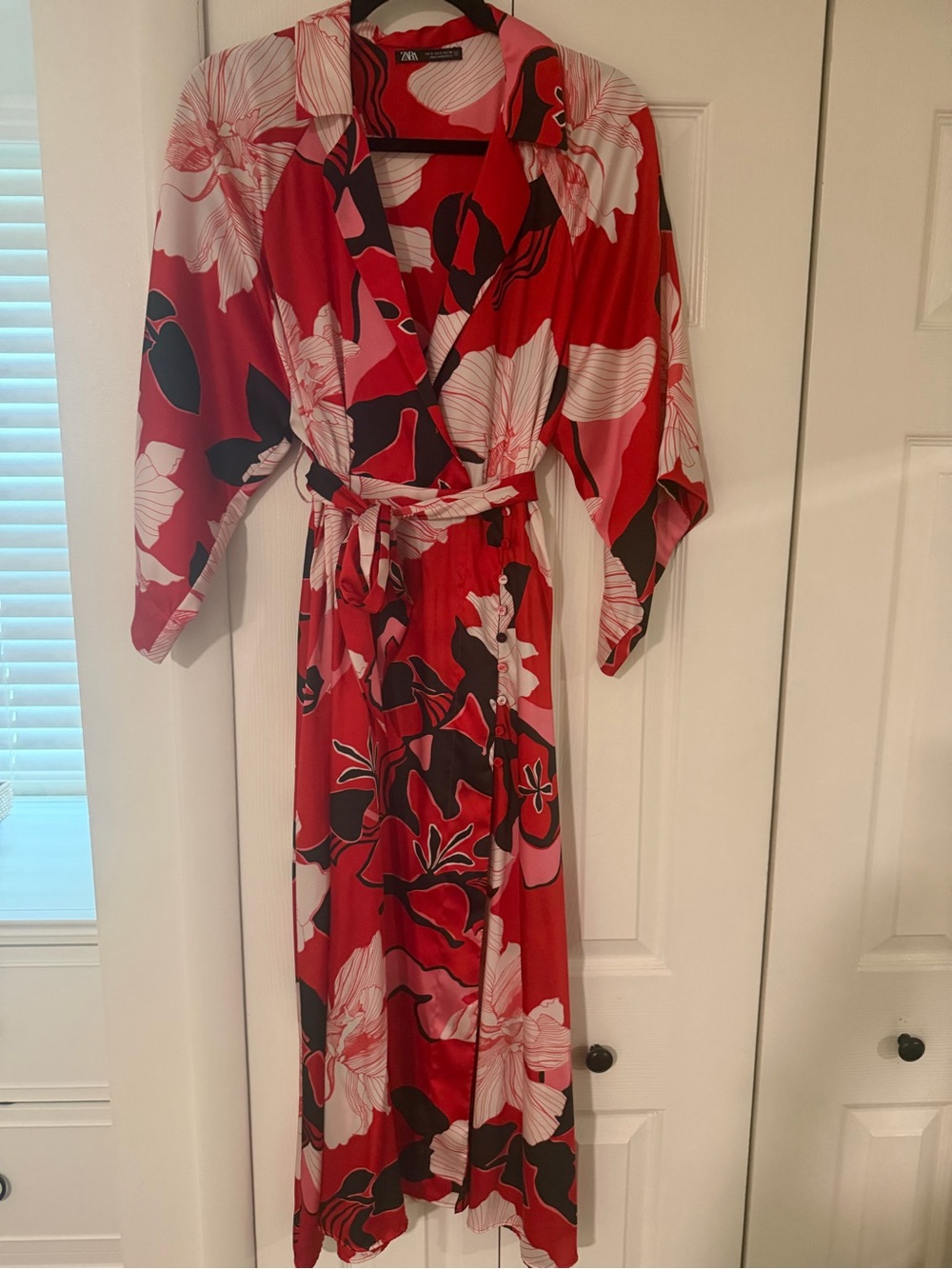 Zara Red, Black & White Floral Wrap Dress